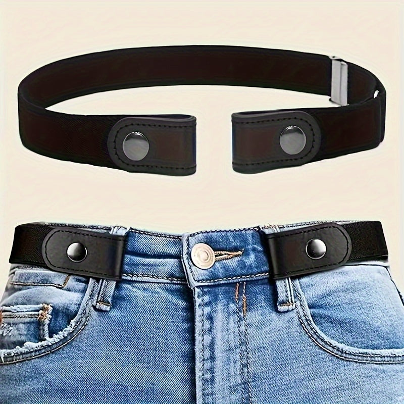 2pcs Ceinture en cuir PU ¨¦lastique pour hommes sans boucle - Ceinture invisible, r¨¦glable et confortable en PU pour jeans et pantalons avec fermoir rond