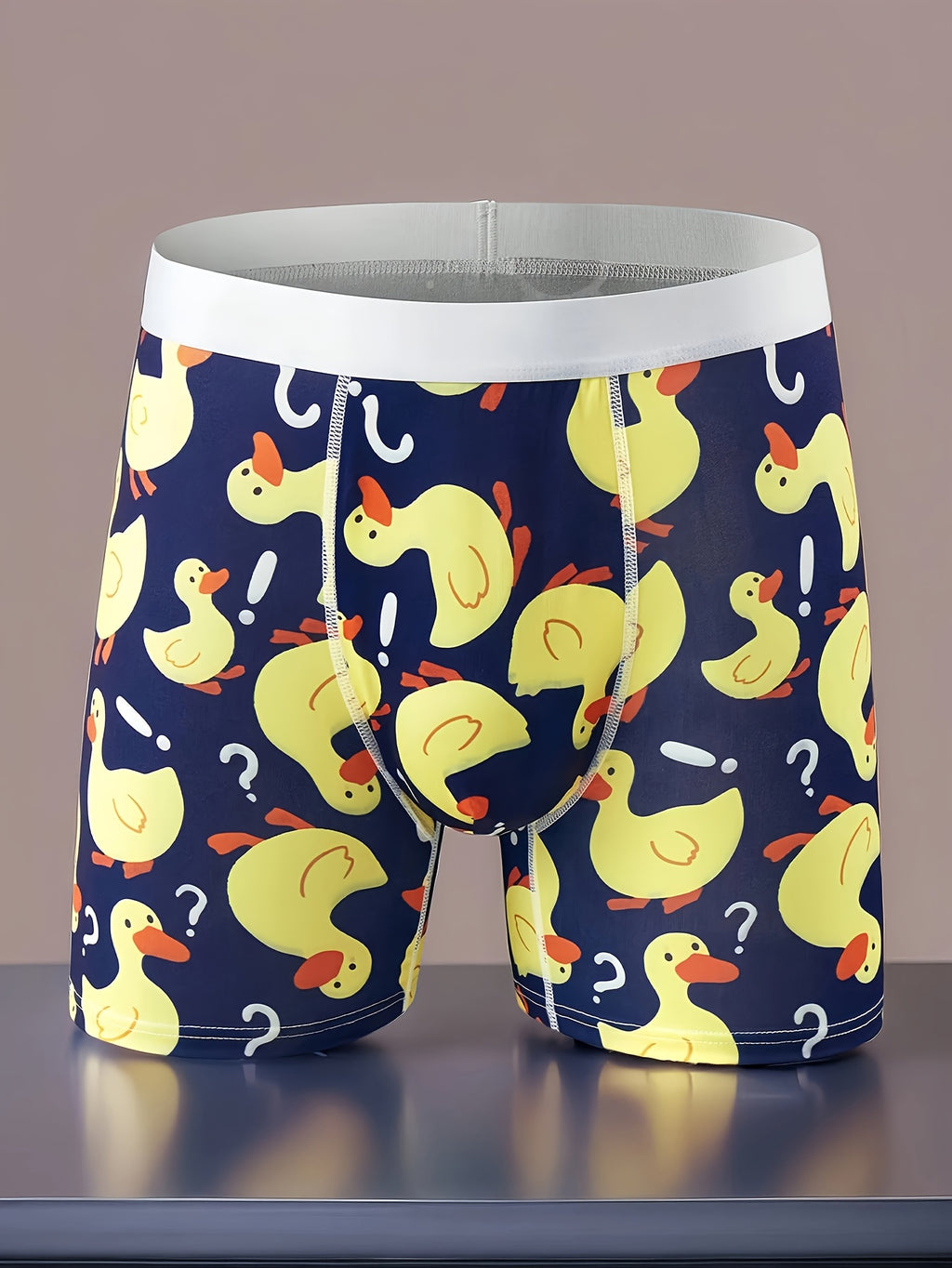 Cale?on d'Homme Canard Joufflu - Fond Bleu avec Dessin de Point d'Interrogation - Sous-V¨ºtement ¨¦lastique pour ¨¦t¨¦, Natation & Plage Amusante, Piscine - Tenue D¨¦tendue|Imprim¨¦ Joufflu|Mat¨¦riau ¨¦lastique