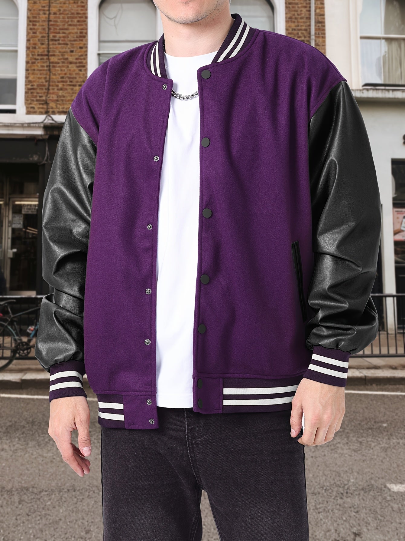 Varsity Baseball Jackets Men's Color Block Bomber Jacket Comfy Stylish Spring and Autumn Coats Casual Breathable Button Up Outerwear with Pockets for Sports