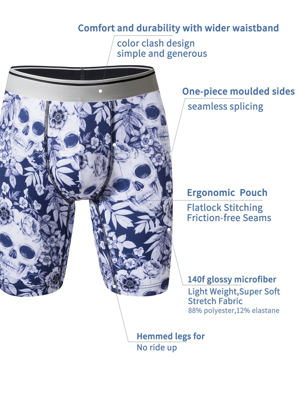 Cale?ons ¨¤ imprim¨¦ crane floral pour hommes, en tissu tricot¨¦ polyester ¨¤ haute extensibilit¨¦, design de poche en U pour la peau, anti-rayures et anti-humidit¨¦ pour un usage quotidien et des activit¨¦s en ext¨¦rieur.