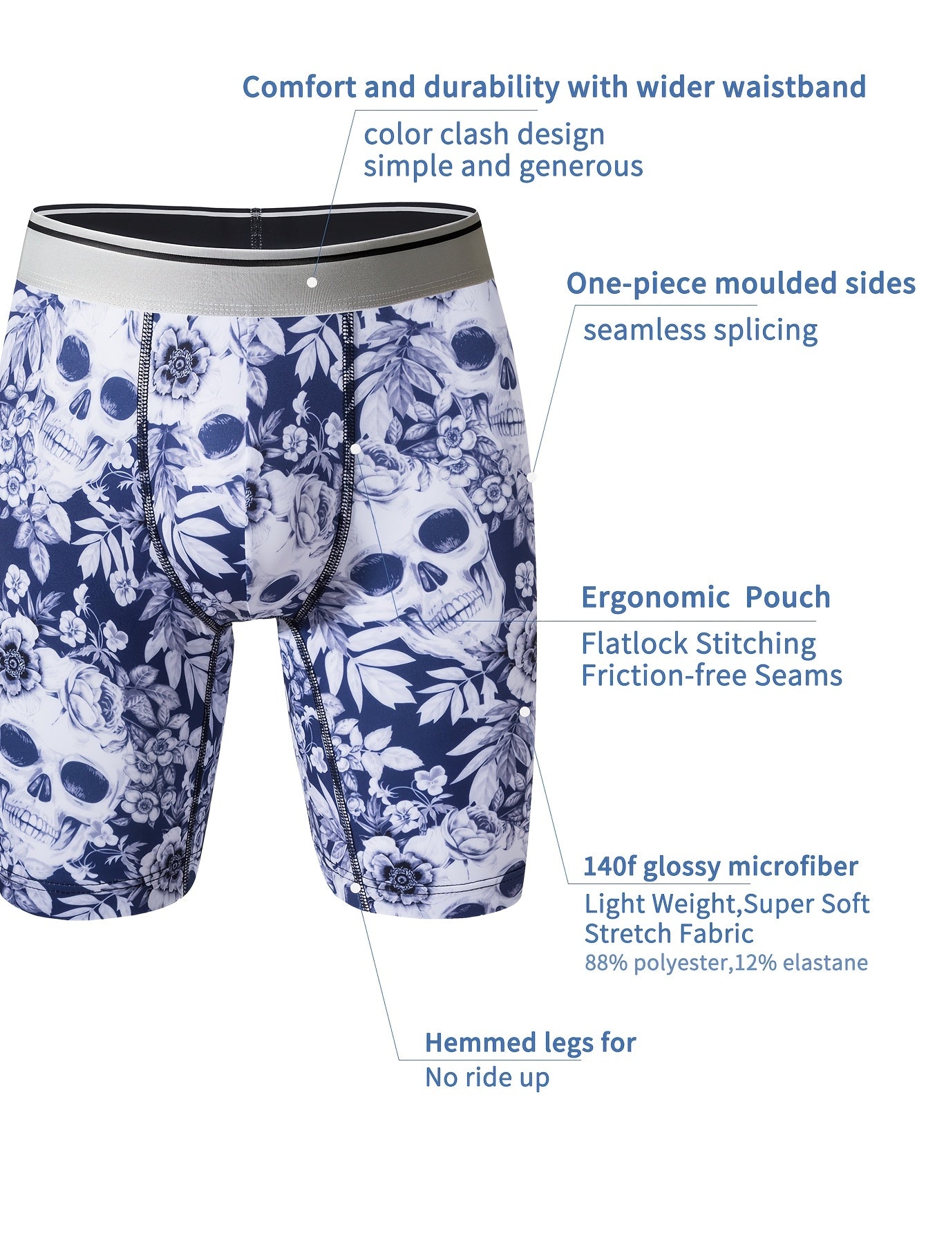 Cale?ons ¨¤ imprim¨¦ crane floral pour hommes, en tissu tricot¨¦ polyester ¨¤ haute extensibilit¨¦, design de poche en U pour la peau, anti-rayures et anti-humidit¨¦ pour un usage quotidien et des activit¨¦s en ext¨¦rieur.