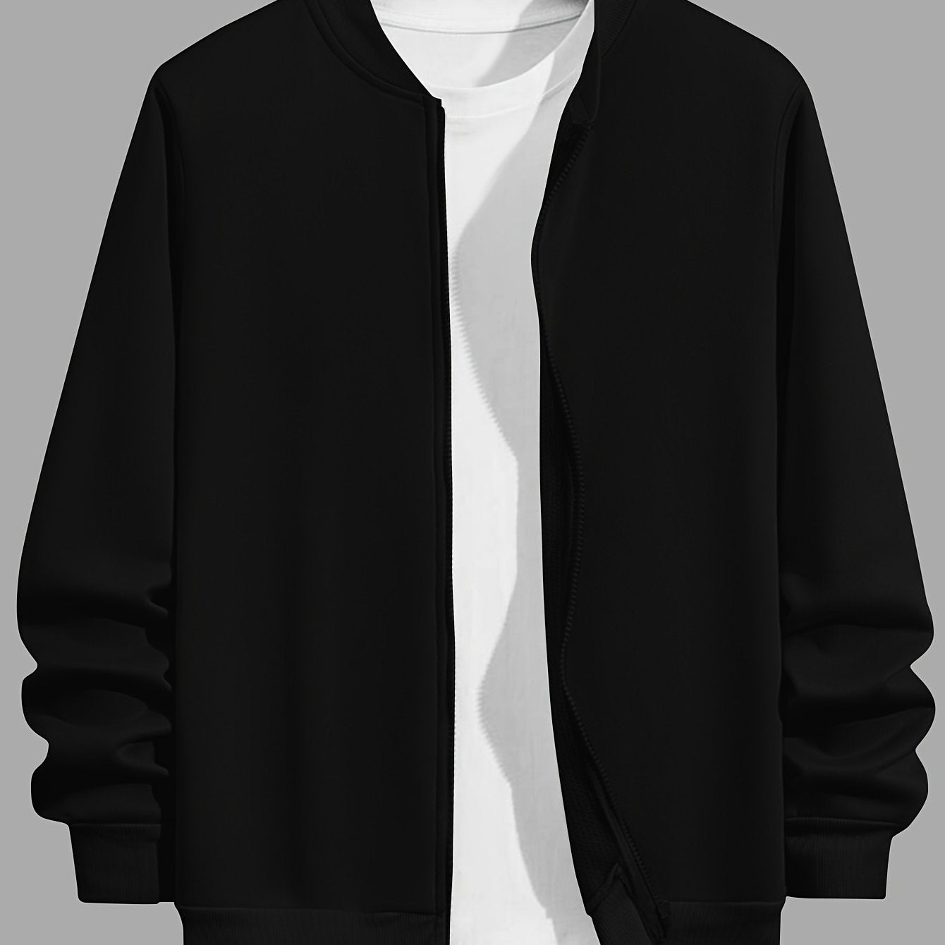 Veste Casual Homme Unie ¨¤ Zip, Col Baseball Chic pour Automne Hiver, Taille Grande