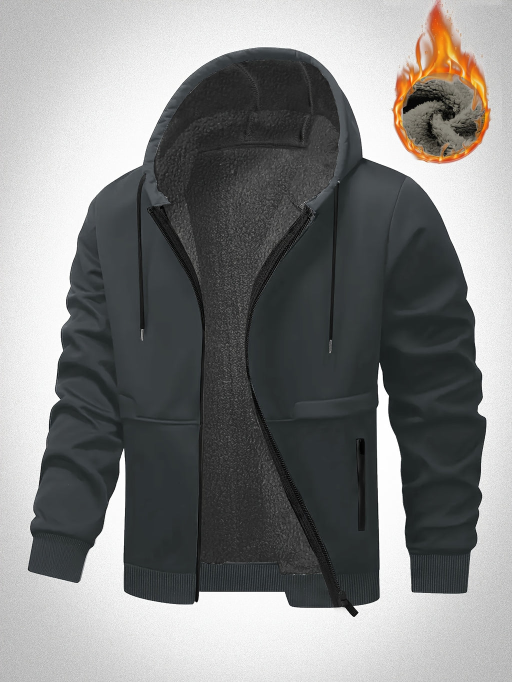 Veste ¨¤ Capuche Doubl¨¦e en Polaire pour Hommes Grande Taille - Zipp¨¦e, Chaude et Confortable pour l'Automne\u002FHiver, GRANDE TAILLE