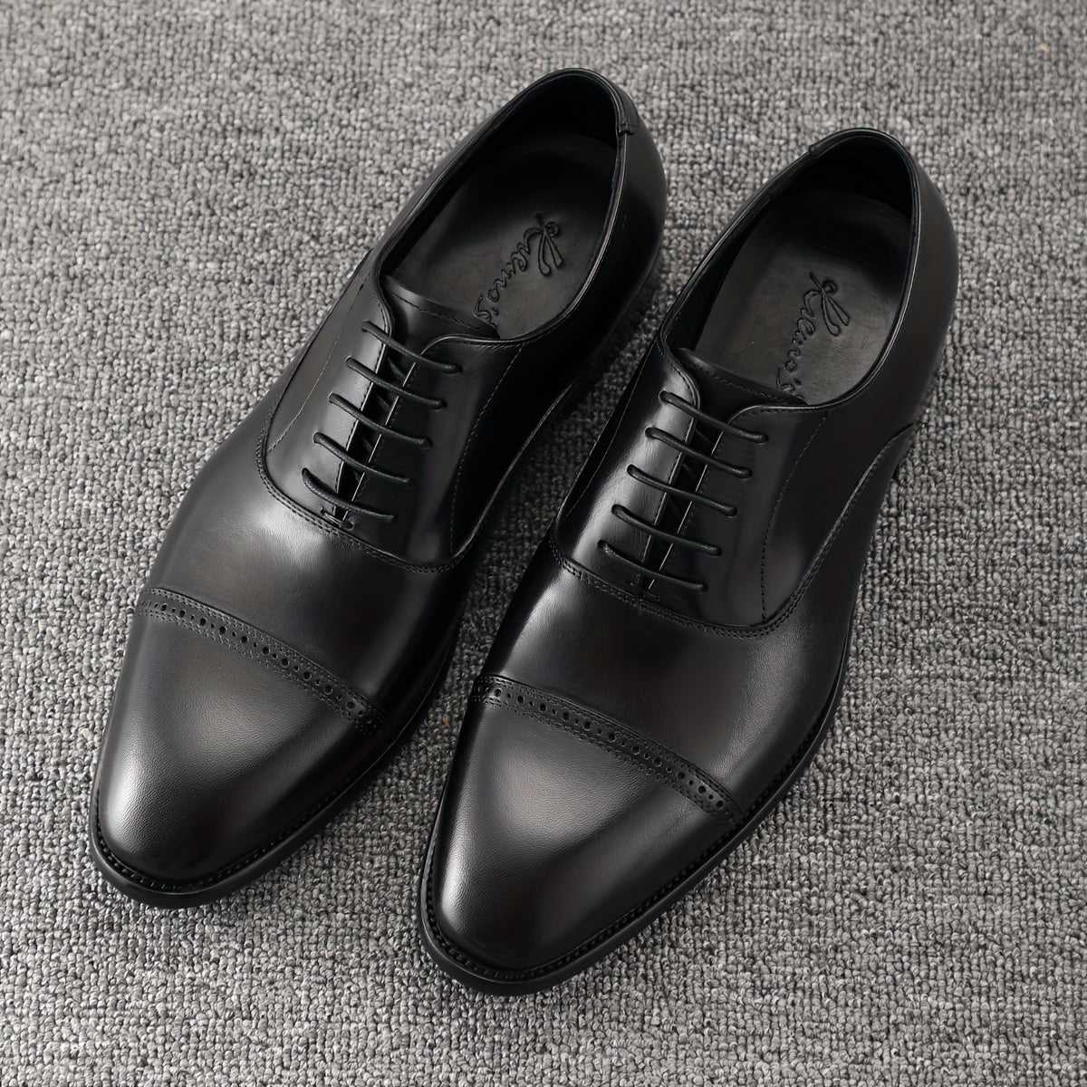 Men's Top Grain Cow Leather Oxfords Shoes, Solid Color Formal Comfortable Lace Up Shoes, For Business Office