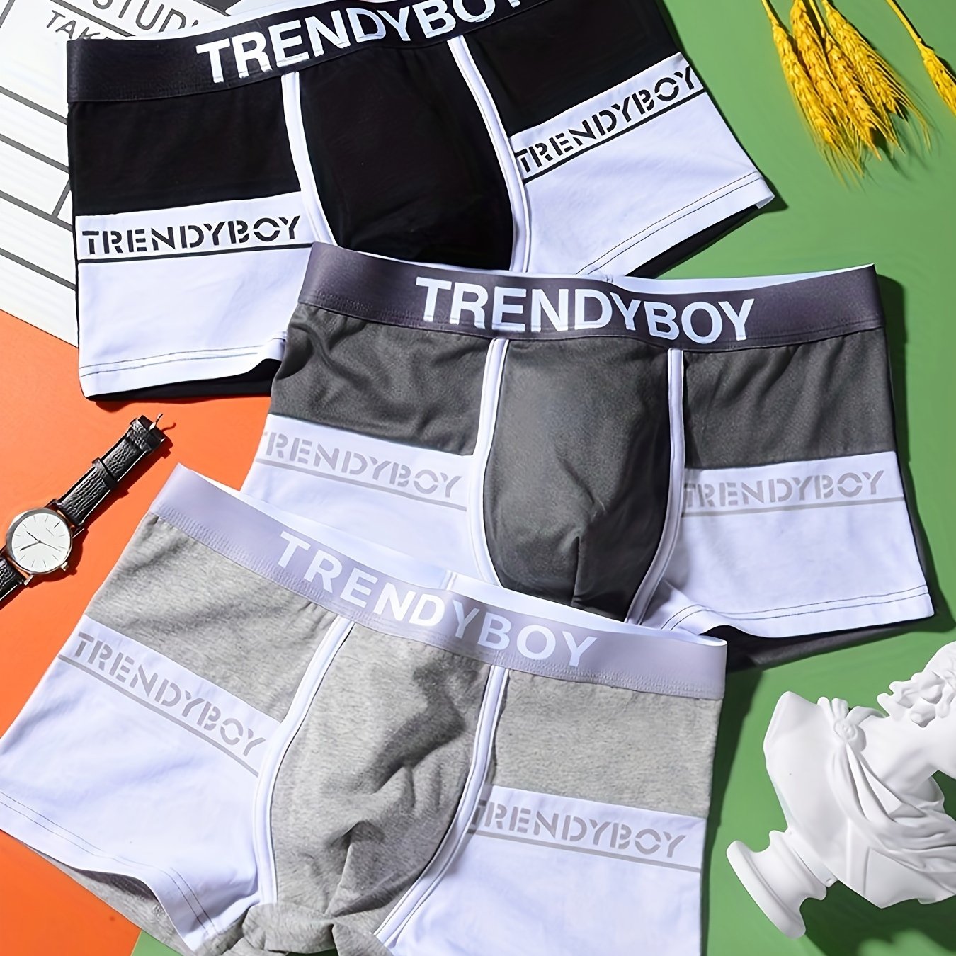 3pcs Boxers pour Hommes ¨¤ la Mode - Respirants, Confortables et Sous-v¨ºtements de Sport avec Design D¨¦grad¨¦