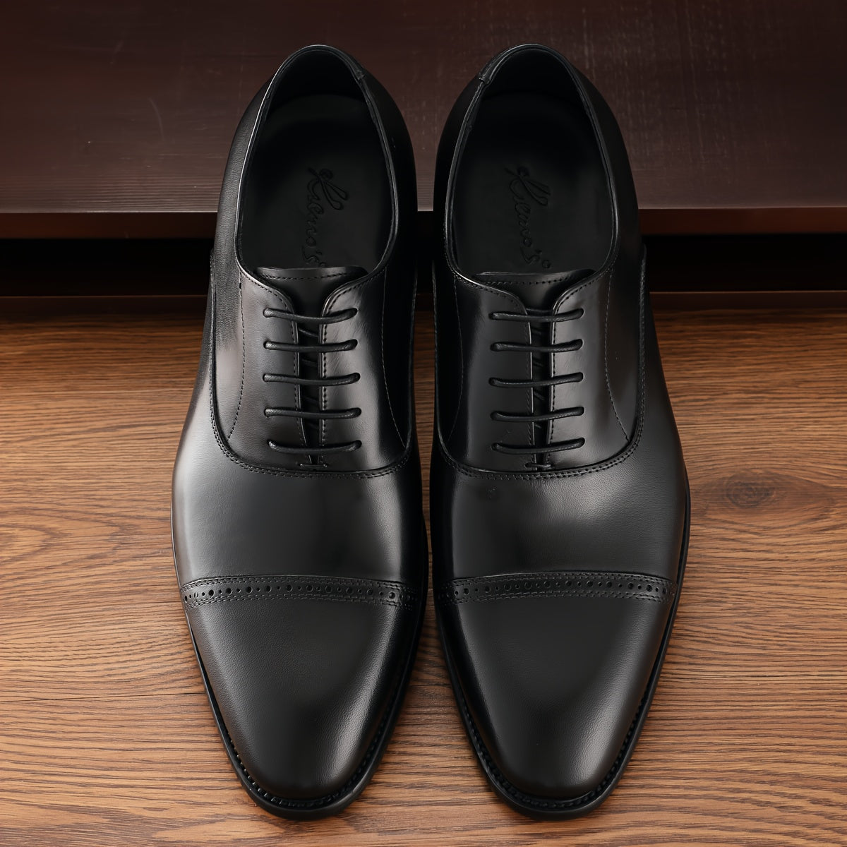 Men's Top Grain Cow Leather Oxfords Shoes, Solid Color Formal Comfortable Lace Up Shoes, For Business Office