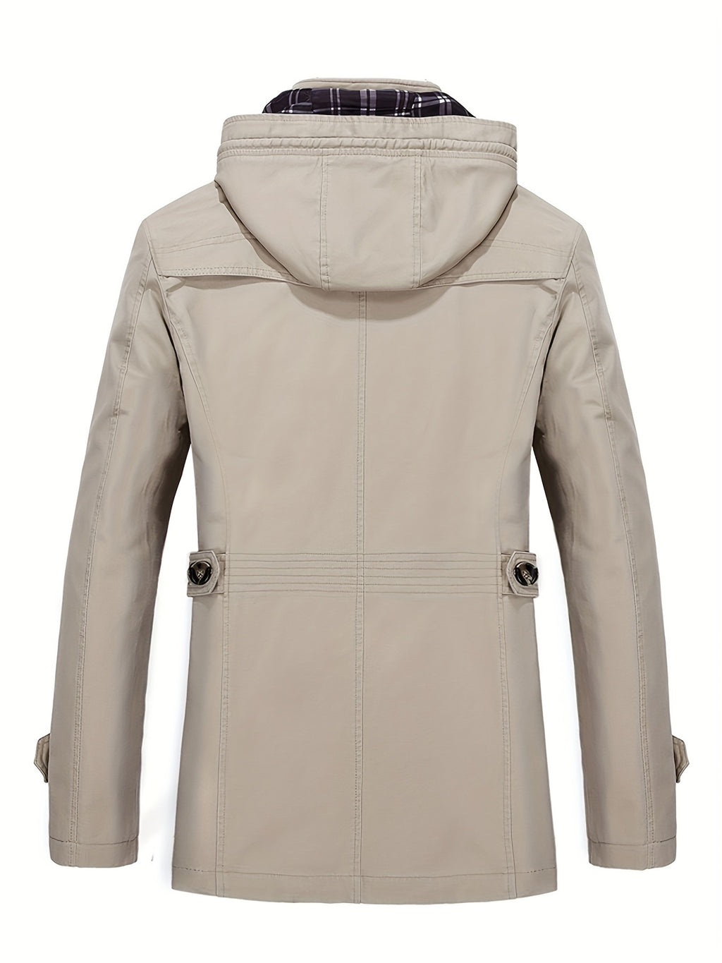 1 veste de trench en coton pour homme, mi-longueur, ¨¤ capuche, avec poches, couleur unie, coupe r¨¦guli¨¨re, tissu tiss¨¦, non extensible pour loisirs en plein air au printemps\u002Fautomne