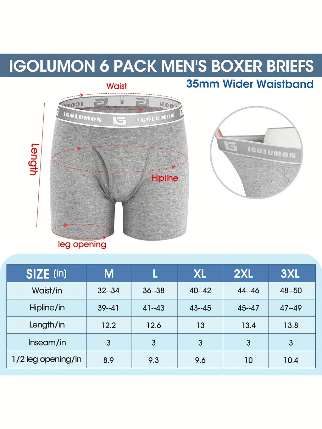 IGOLUMON Sous-v¨ºtements pour hommes Boxer Briefs Doux et confortables en bambou viscose avec braguette, lot de 6