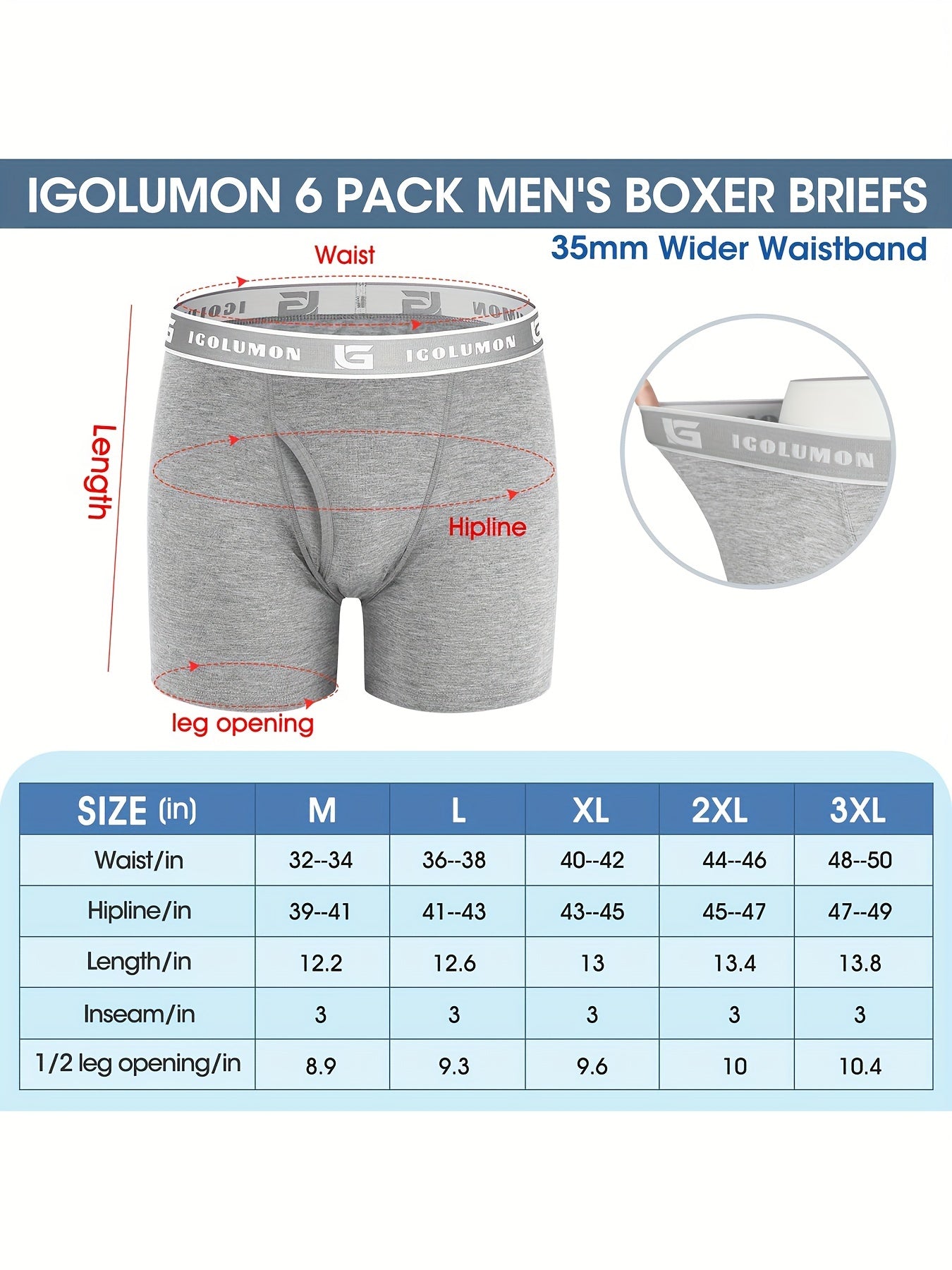 IGOLUMON Sous-v¨ºtements pour hommes Boxer Briefs Doux et confortables en bambou viscose avec braguette, lot de 6