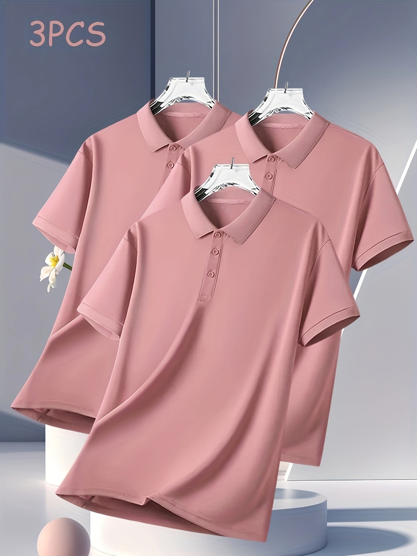 3pcs Men's Casual Shirts - Breathable Polyester, Button-Up, Short Sleeve in Black, White, & Navy - Ideal for Summer Sports & Leisure