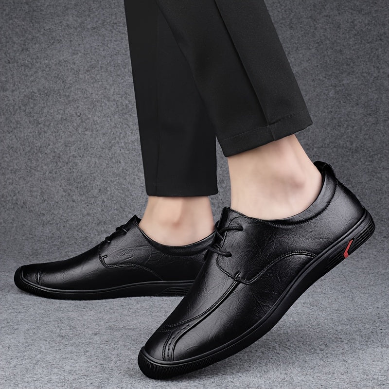 LUOQIRUI Men's Genuine Leather Casual Shoes - British Style Lace-Up Low-Top Oxfords with Soft Rubber Sole, Breathable & Durable for Business Casual & Casual Attire, Tan, Comfortable Footwear | Classic Shoe Design | Smooth Texture Finish