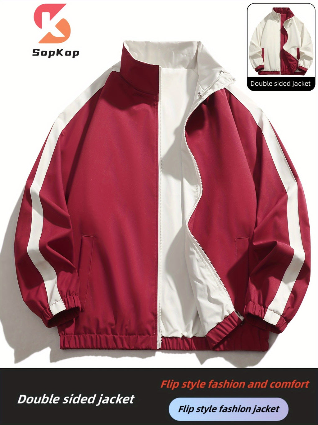 Veste r¨¦versible homme d¨¦contract¨¦e, Veste r¨¦versible homme d¨¦contract¨¦e avec poches, col montant zipp¨¦e, manches longues pour ext¨¦rieur