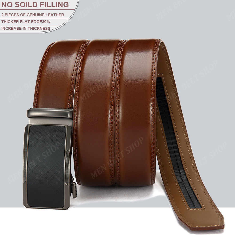 2pcs Ceintures en Cuir de Qualit¨¦ Sup¨¦rieure pour Hommes - Longueur R¨¦glable, Durable avec Boucle Automatique, Finition Textur¨¦e - Id¨¦ales pour le Port Affaires & D¨¦contract¨¦ en Noir, Marron Fonc¨¦ & Fibre de Carbone Noire, Ceinture en Cuir