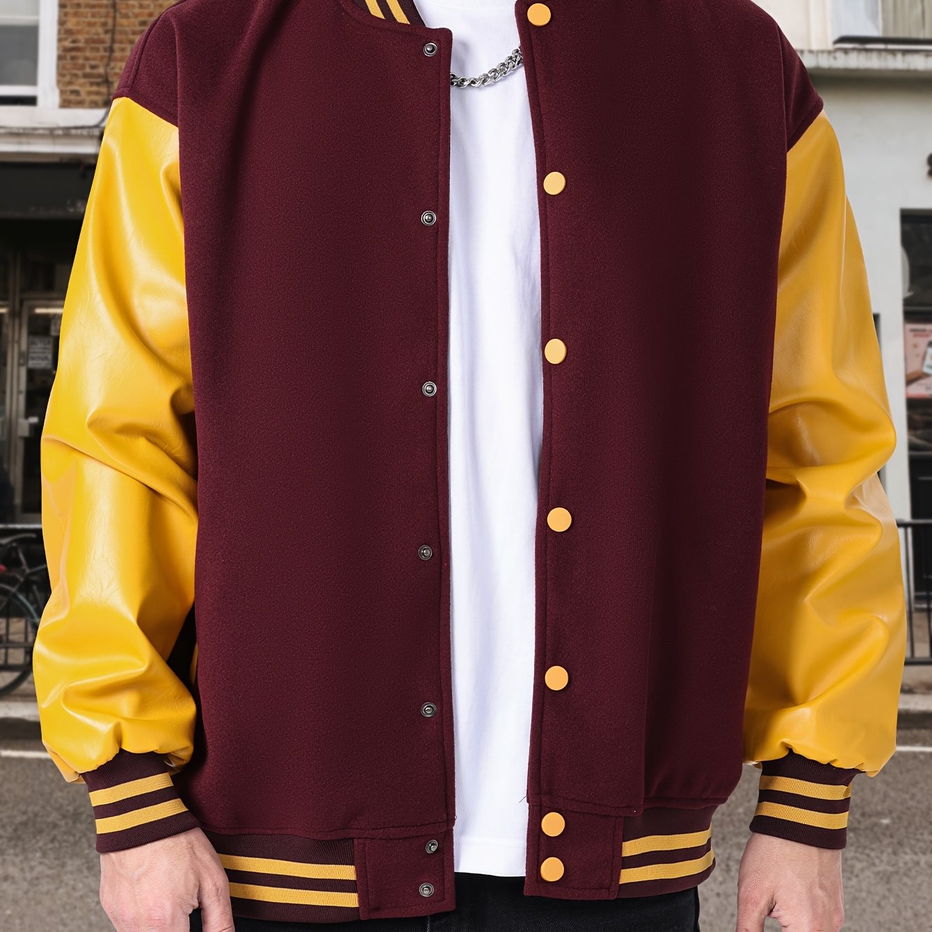 Varsity Baseball Jackets Men's Color Block Bomber Jacket Comfy Stylish Spring and Autumn Coats Casual Breathable Button Up Outerwear with Pockets for Sports