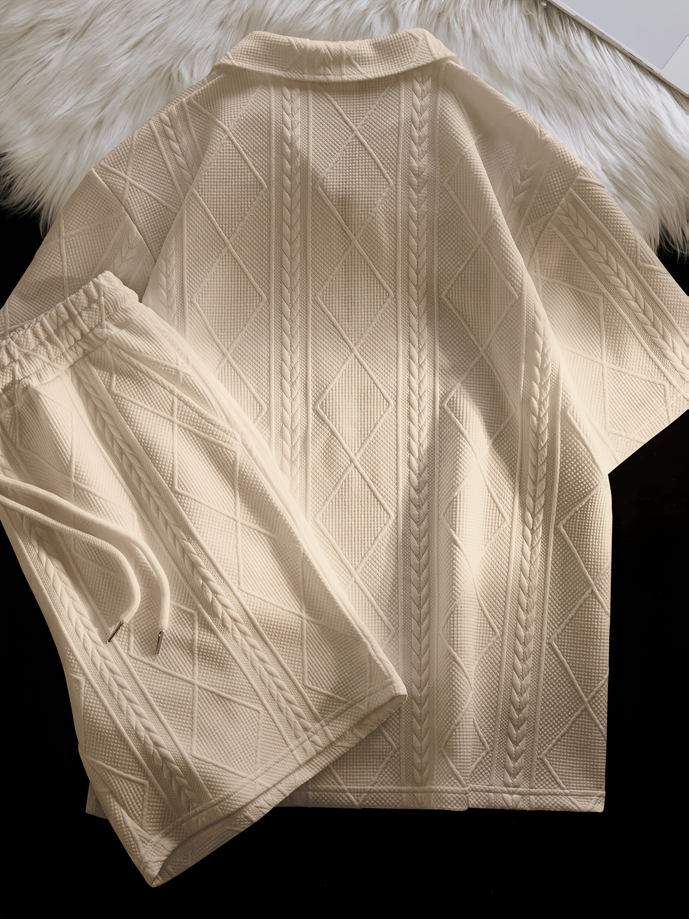 Retro Style 2pcs Men's Casual Summer Outfit Suits, Geometric Pattern Design Short Sleeve Lapel Shirt Top And Shorts Suit