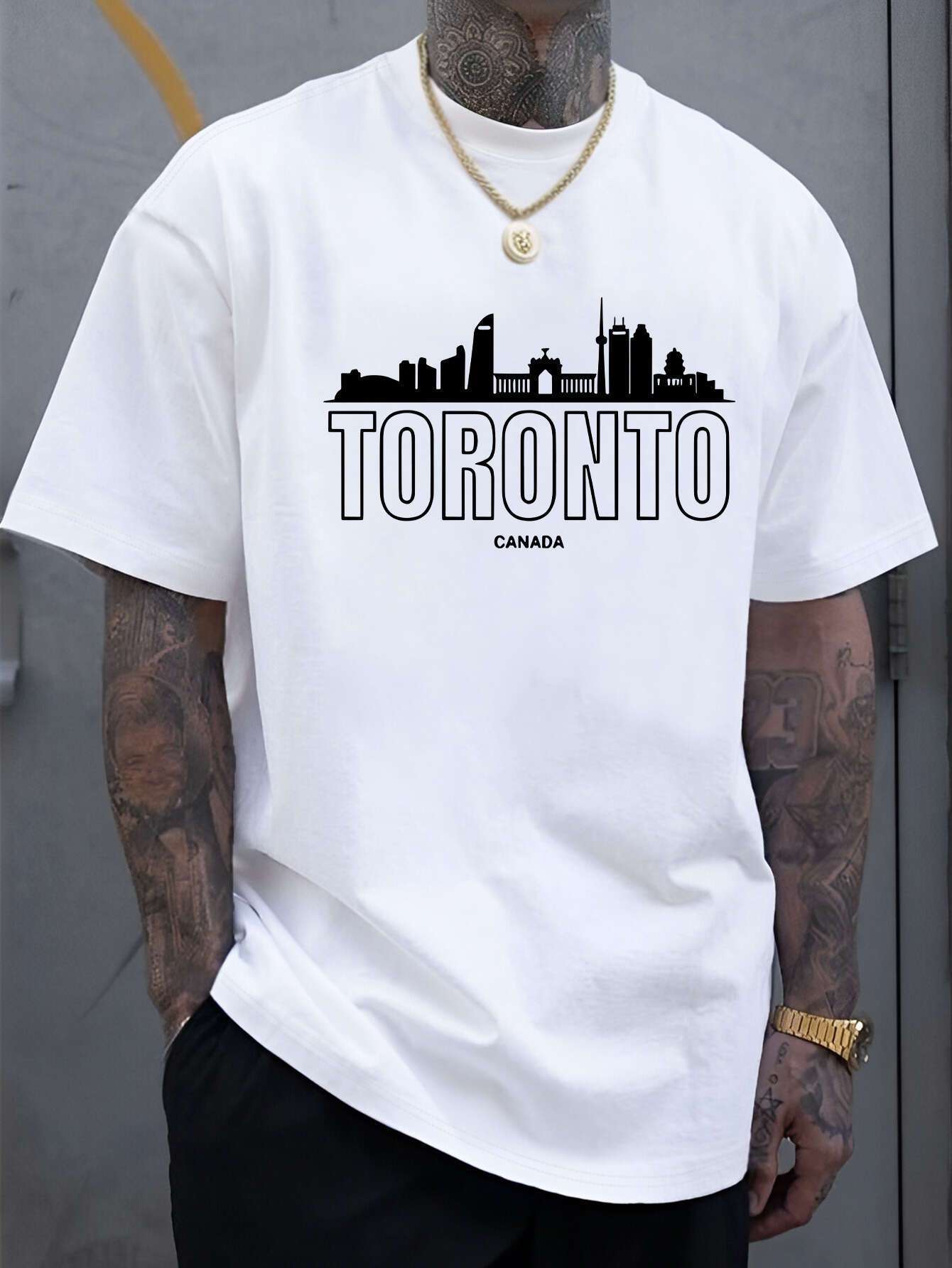 MenFashion Toronto Canada Graphic Cotton T-Shirt- Black Short Sleeve Crew Neck, Iconic Skyline Print, Lightweight and Breathable, Suitable for Summer Outings, Casual Wear and Everyday Style, Outdoor Activity Shirt| Machine washable