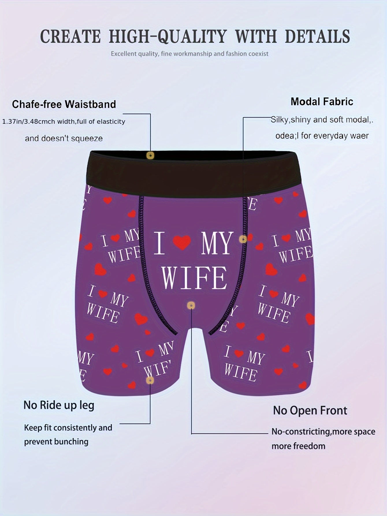 Shorts de nouveaut¨¦ pour hommes avec imprim¨¦s de lettres\u002Fc?urs, boxers longs pour v¨ºtements d¨¦contract¨¦s sportifs.