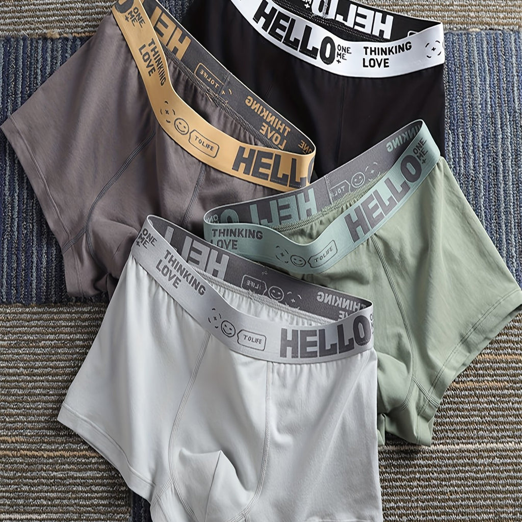 4 pi¨¨ces de boxers en coton doux pour hommes - Sous-v¨ºtements respirants et extensibles avec impression \