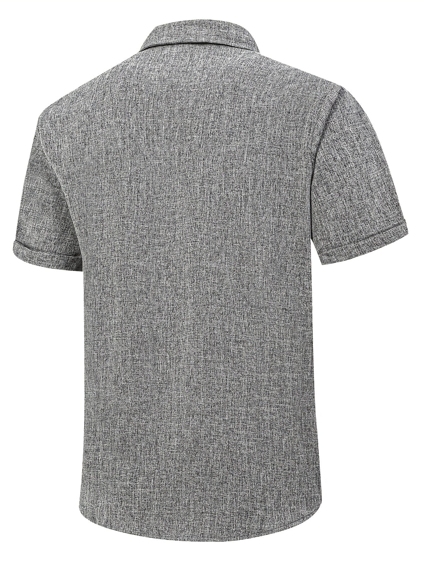 Men's Casual Linen Button- Shirt - Short Sleeve, Black & Gray, Lightweight & Breathable, Perfect for Beach, Summer, Weddings & Outdoor Activities, Outdoor Casual Top | Turndown Collar Shirt | Breathable Material
