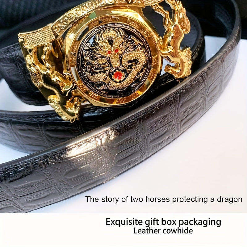 Ceinture En Cuir V¨¦ritable de Vachette, Ceinture ¨¤ Boucle Automatique En Alliage Pour Hommes, Coffret Cadeau