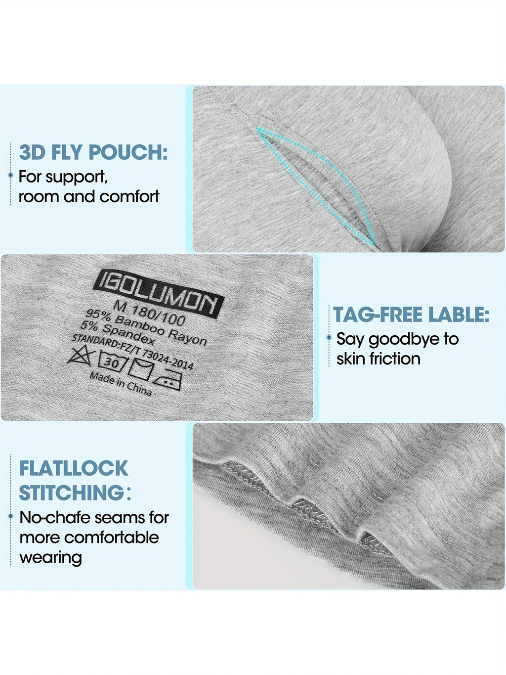 IGOLUMON Sous-v¨ºtements pour hommes Boxer Briefs Doux et confortables en bambou viscose avec braguette, lot de 6