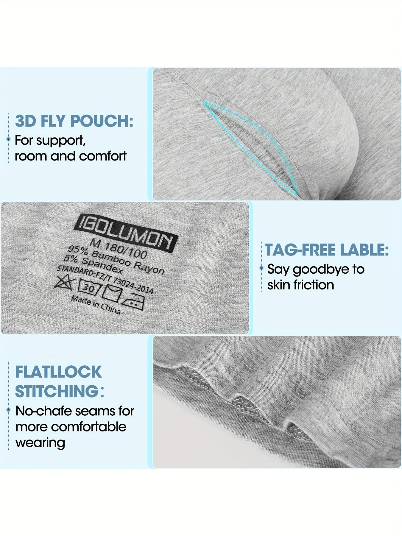 IGOLUMON Sous-v¨ºtements pour hommes Boxer Briefs Doux et confortables en bambou viscose avec braguette, lot de 6