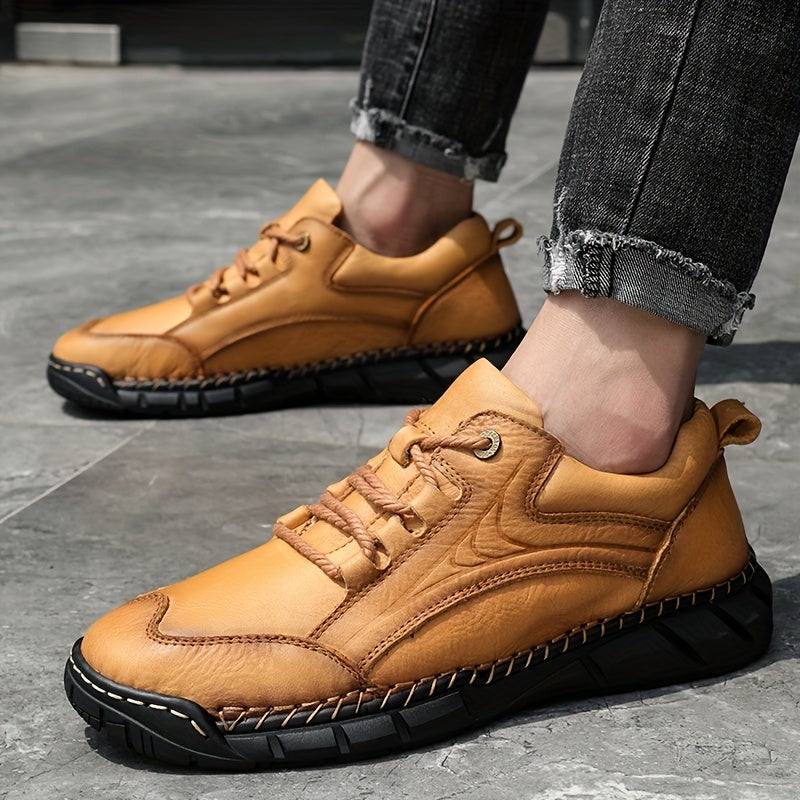 Men's Genuine Leather Business Casual Sports Shoes - Low-Top Lace-Up Design with Rubber Sole, All-Season Comfort for Office, Gym & Daily Wear, Versatile Footwear, Sleek Shoe Design, Comfortable Interior Lining
