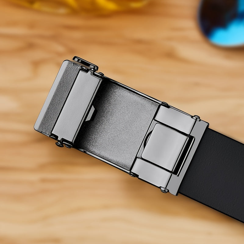 Ceinture en Cuir V¨¦ritable pour Homme WilliamPOLO avec Boucle Automatique, Ceinture Noire Ajustable pour Tenue D¨¦contract¨¦e d'Affaires