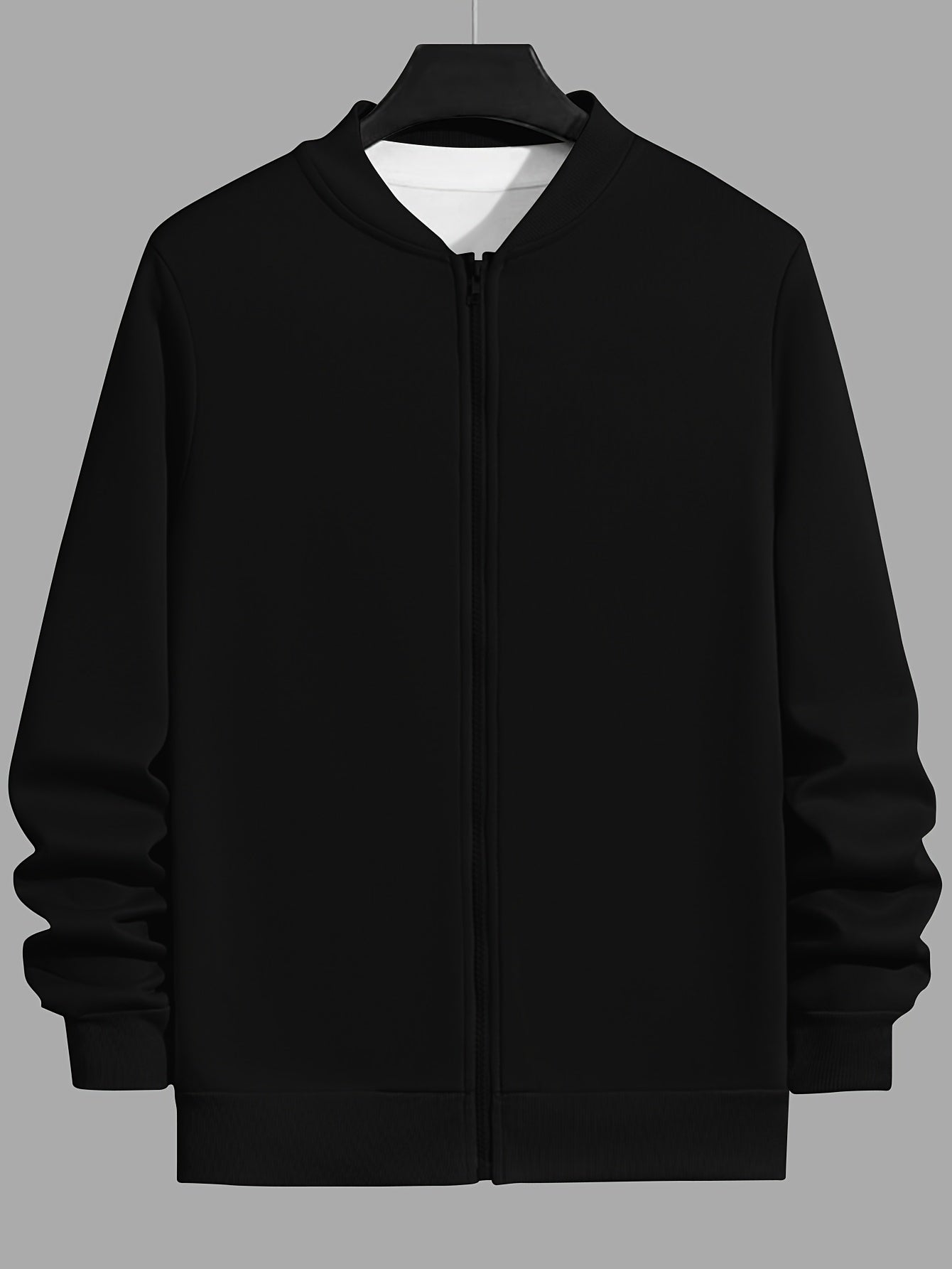 Veste Casual Homme Unie ¨¤ Zip, Col Baseball Chic pour Automne Hiver, Taille Grande