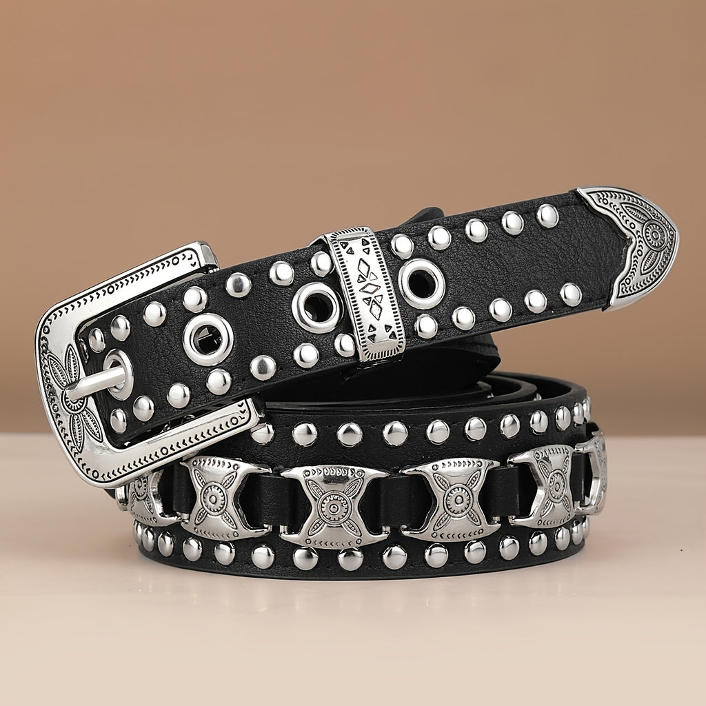 Ceinture Unisexe ¨¤ Boucle M¨¦tallique Clout¨¦e de Mode Punk - Style Audacieux et Polyvalent pour la Vie Quotidienne