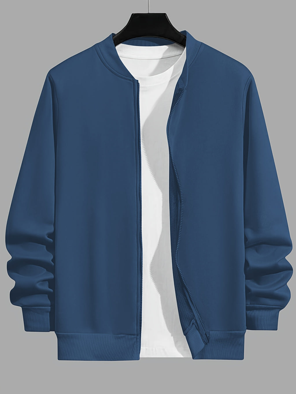 Veste Casual Homme Unie ¨¤ Zip, Col Baseball Chic pour Automne Hiver, Taille Grande