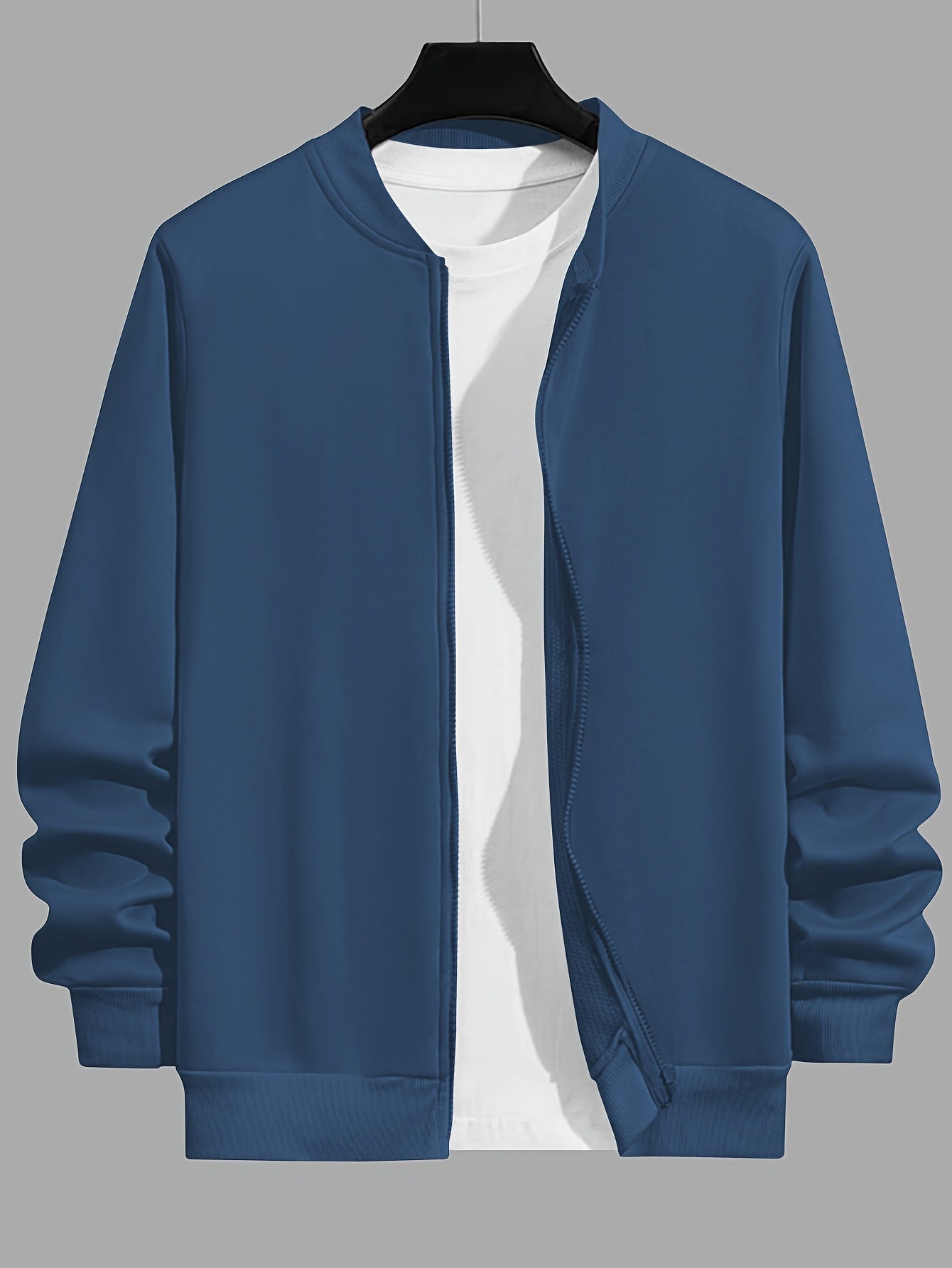 Veste Casual Homme Unie ¨¤ Zip, Col Baseball Chic pour Automne Hiver, Taille Grande