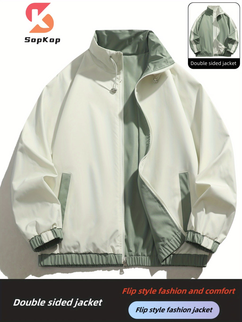 Veste r¨¦versible homme d¨¦contract¨¦e, Veste r¨¦versible homme d¨¦contract¨¦e avec poches, col montant zipp¨¦e, manches longues pour ext¨¦rieur