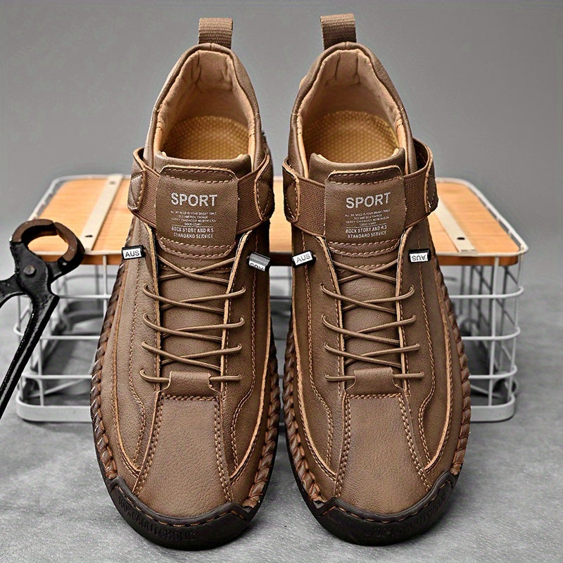 Men's Genuine Leather Casual Shoes - Breathable, Non-Slip, Soft Sole, Lace-Up, Brown with Black Accents, All-Season Comfort, Low-Top Design, Allseason Shoes | Sporty Casual Shoes | Breathable Leather