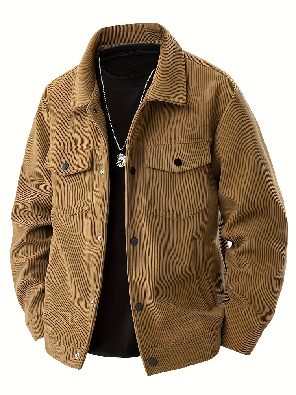 Veste de Travail en Velours C?tel¨¦ pour Hommes Grande Taille - Boutonnage avec Fermoirs ¨¤ Pression, Multiples Poches, Lavable en Machine, Tenue D¨¦contract¨¦e et Formelle pour Automne & Printemps, Int¨¦rieur en Polyester, GRANDE TAILLE