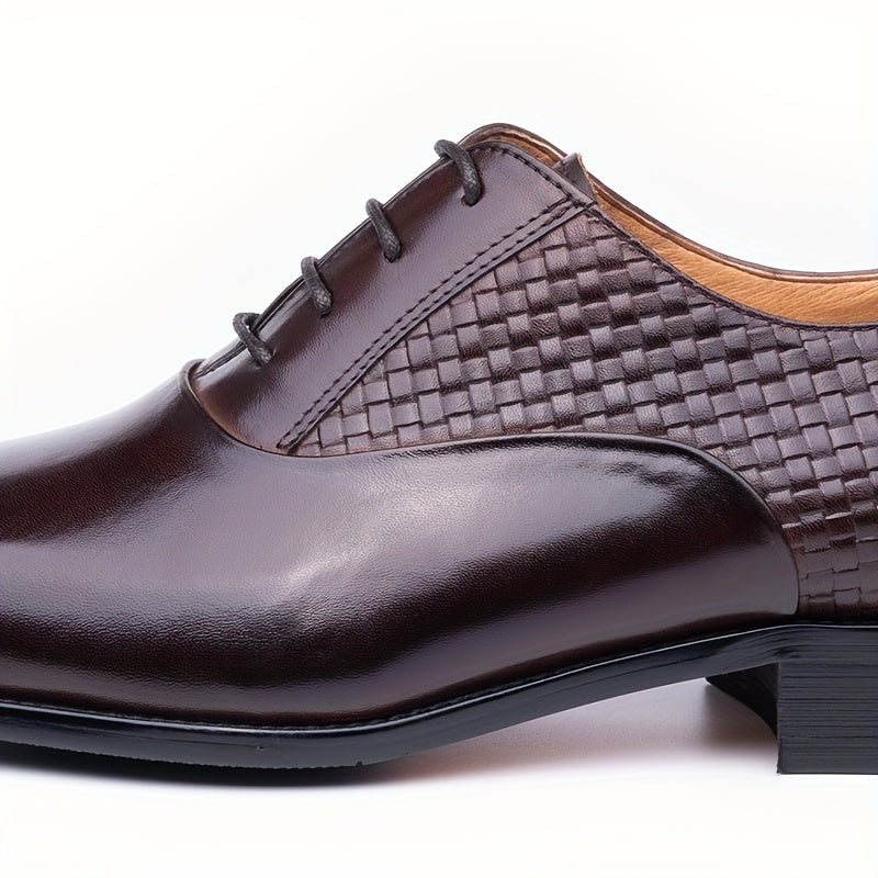 Men's Premium Leather Oxford Shoes - Versatile for Business & Casual Wear, Lace-Up with Rubber Sole, Perfect for Weddings & Parties
