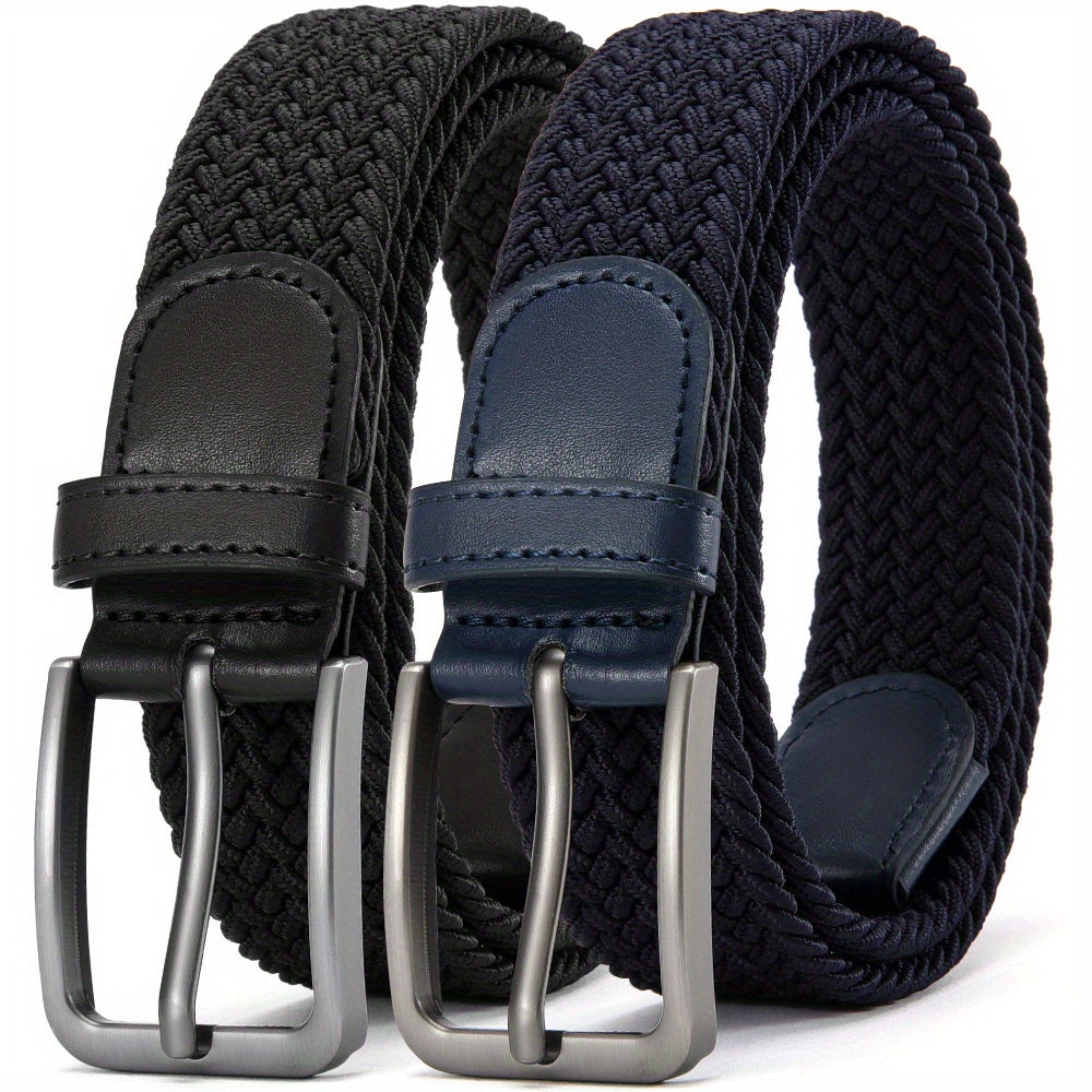 Ceinture Tress¨¦e ¨¦lastique pour Hommes 2pcs ¨C Ceinture en Tissu D¨¦contract¨¦, 1 3\u002F8\
