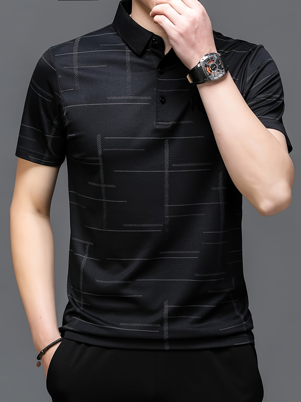 Men'S Summer Golf Shirt - Black Short Sleeve Polo with \
