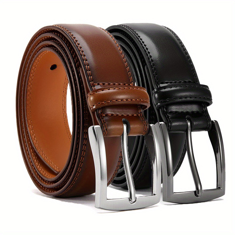 YOORAN Lot de 2 ceintures en cuir v¨¦ritable pour homme avec boucles en alliage - Accessoire de mode d¨¦contract¨¦ en cuir de vache de deuxi¨¨me couche pour le travail et les loisirs - Cadeau id¨¦al pour la Saint-Valentin et la f¨ºte des p¨¨res