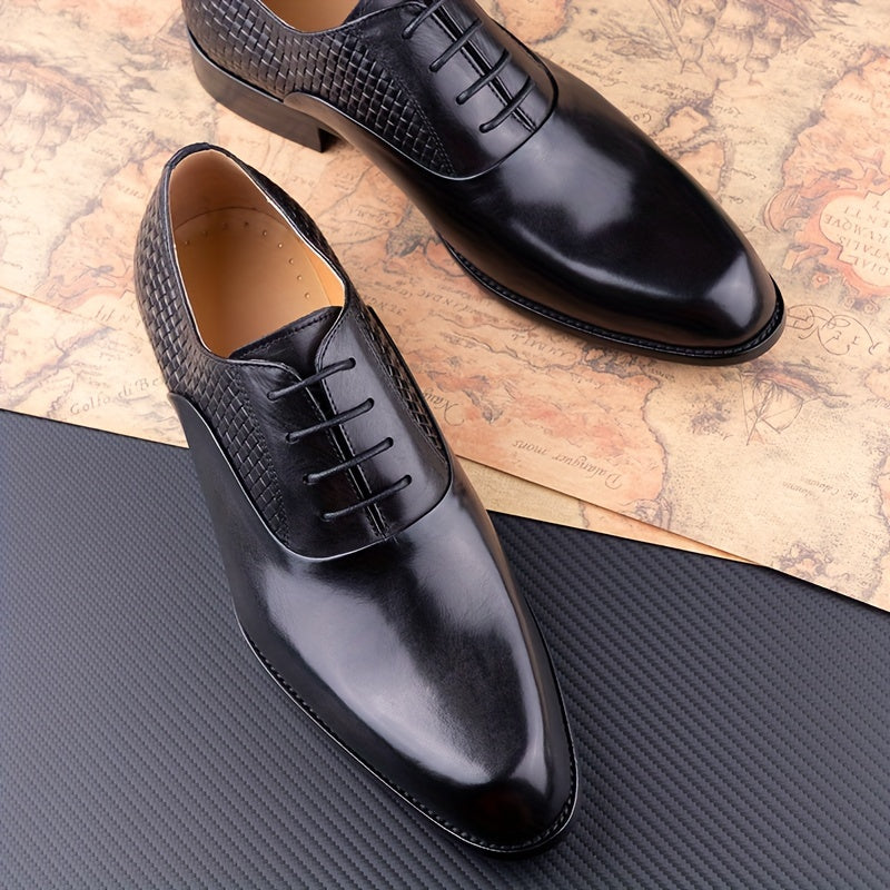 Men's Premium Leather Oxford Shoes - Versatile for Business & Casual Wear, Lace-Up with Rubber Sole, Perfect for Weddings & Parties