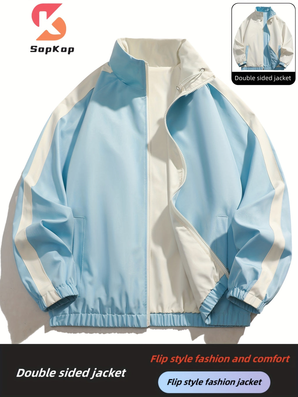 Veste r¨¦versible homme d¨¦contract¨¦e, Veste r¨¦versible homme d¨¦contract¨¦e avec poches, col montant zipp¨¦e, manches longues pour ext¨¦rieur