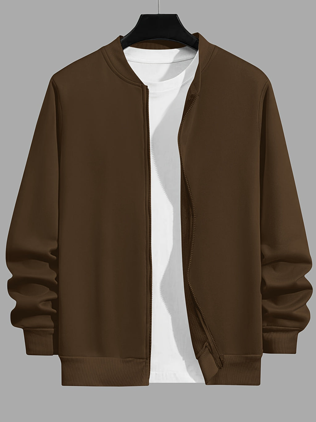 Veste Casual Homme Unie ¨¤ Zip, Col Baseball Chic pour Automne Hiver, Taille Grande