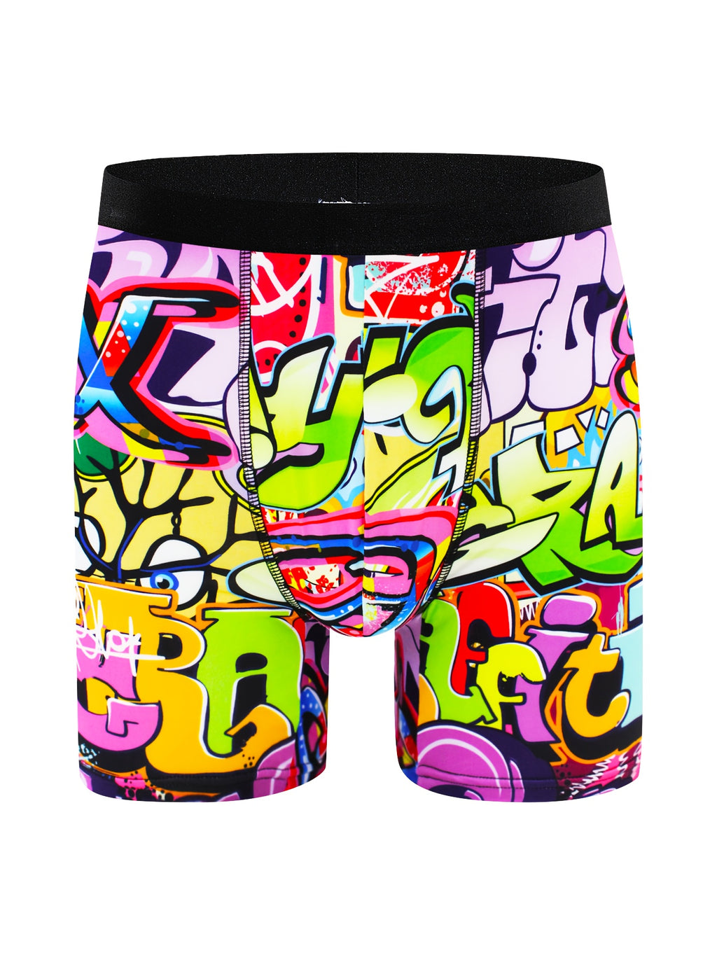 10pcs Boxers Longs pour Hommes ¨¤ Imprim¨¦ Graffiti - Respirants, M¨¦lange de Polyester Extensible, Sous-v¨ºtements Non-Transparents