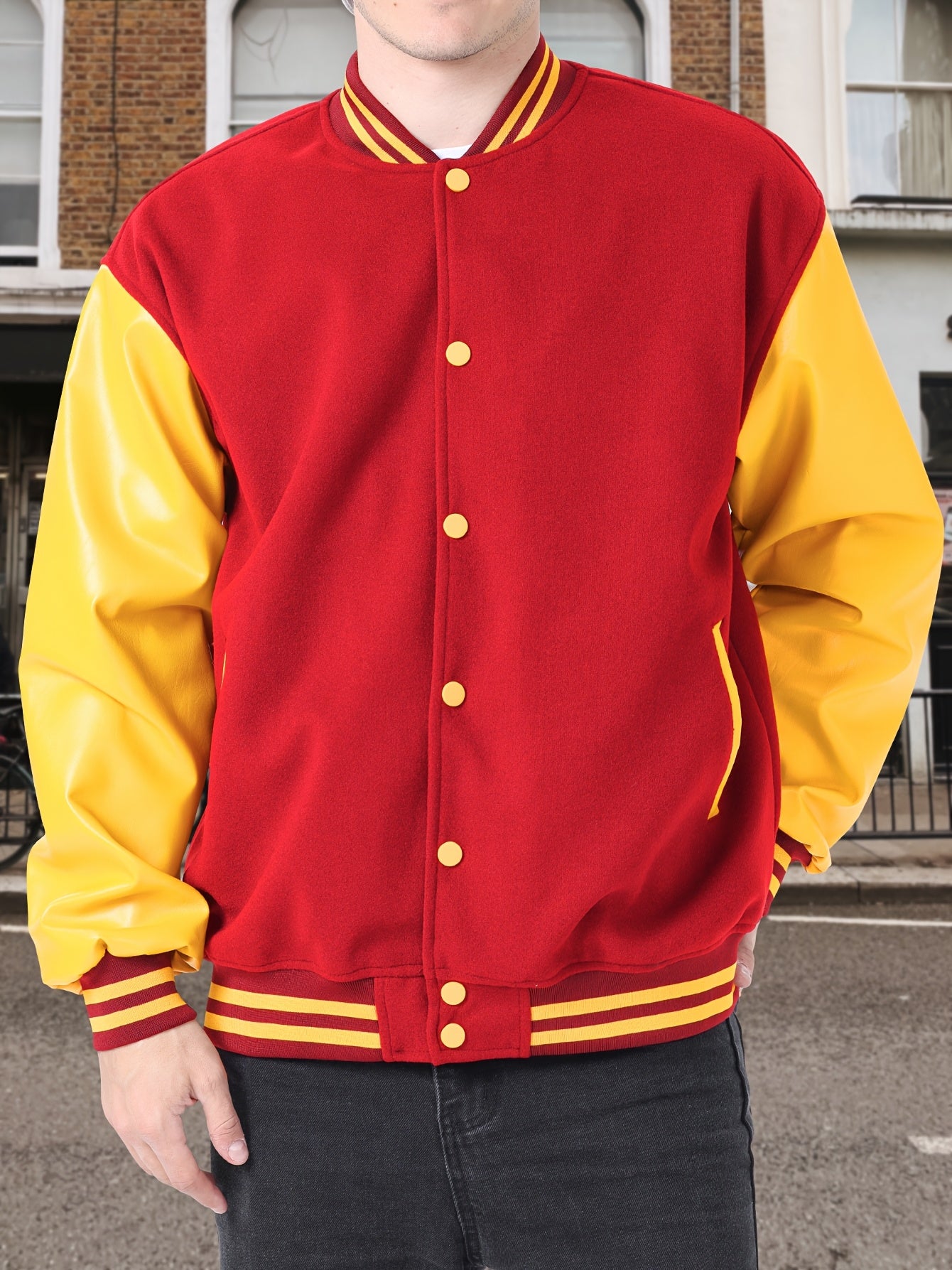 Varsity Baseball Jackets Men's Color Block Bomber Jacket Comfy Stylish Spring and Autumn Coats Casual Breathable Button Up Outerwear with Pockets for Sports