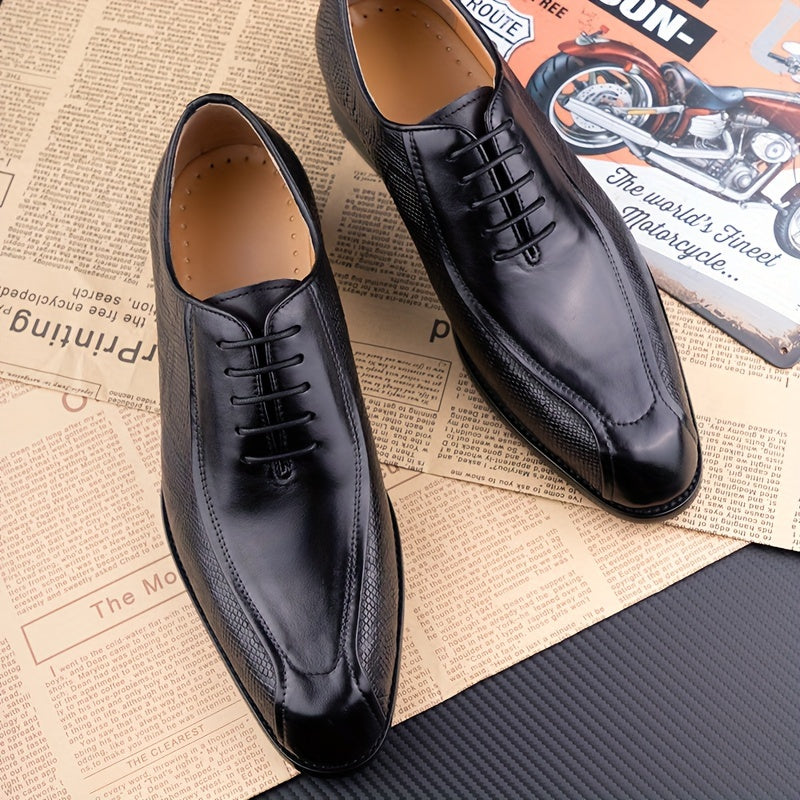 Men's Solid Colour Top Grain Cow Leather Upper Plain Toe Oxford Shoes, Comfy Non Slip Lace Up Rubber Sole Dress Shoes