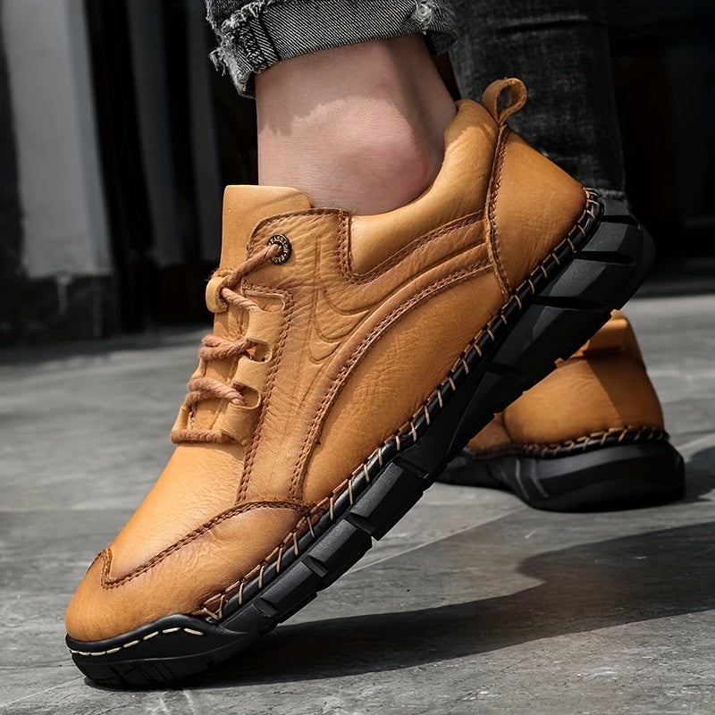 Men's Genuine Leather Business Casual Sports Shoes - Low-Top Lace-Up Design with Rubber Sole, All-Season Comfort for Office, Gym & Daily Wear, Versatile Footwear, Sleek Shoe Design, Comfortable Interior Lining