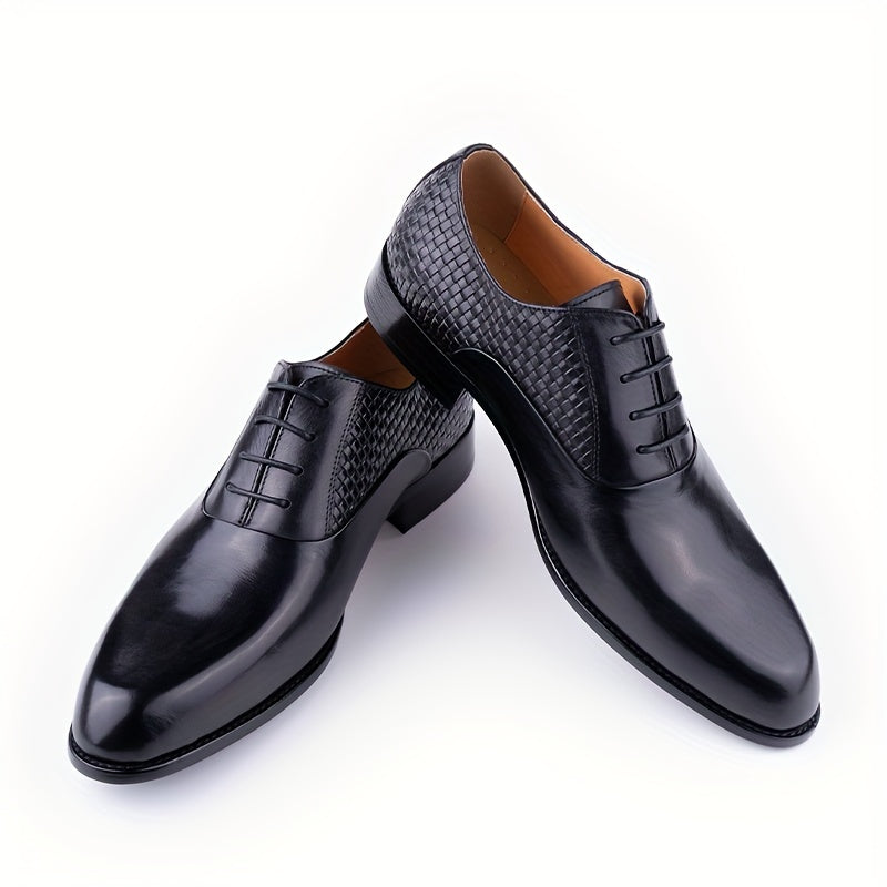 Men's Premium Leather Oxford Shoes - Versatile for Business & Casual Wear, Lace-Up with Rubber Sole, Perfect for Weddings & Parties