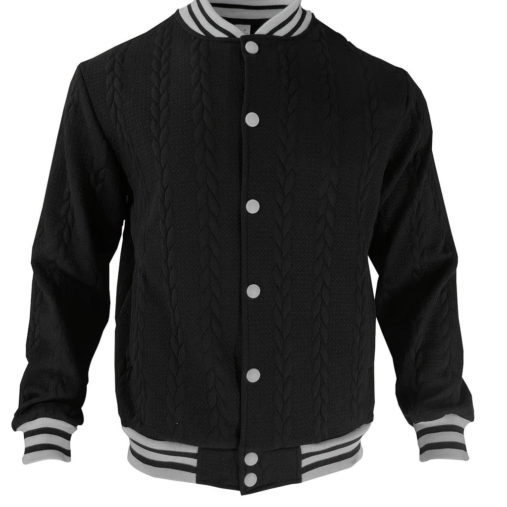 Veste de baseball jacquard ¨¤ rayures pour homme, manteau ¨¤ manches longues d¨¦contract¨¦ et ¨¦l¨¦gant pour ext¨¦rieur