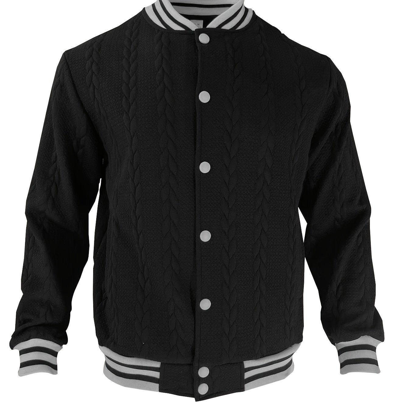 Veste de baseball jacquard ¨¤ rayures pour homme, manteau ¨¤ manches longues d¨¦contract¨¦ et ¨¦l¨¦gant pour ext¨¦rieur