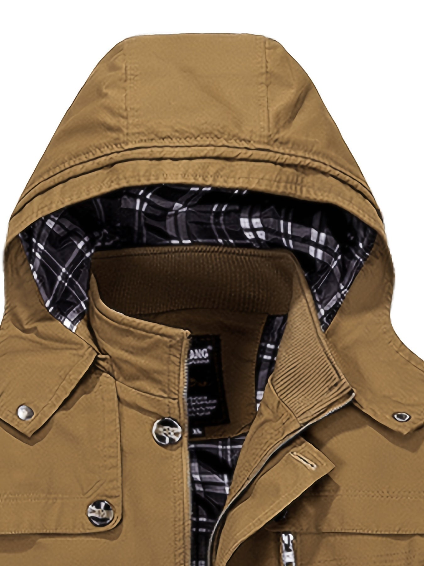 1 veste de trench en coton pour homme, mi-longueur, ¨¤ capuche, avec poches, couleur unie, coupe r¨¦guli¨¨re, tissu tiss¨¦, non extensible pour loisirs en plein air au printemps\u002Fautomne